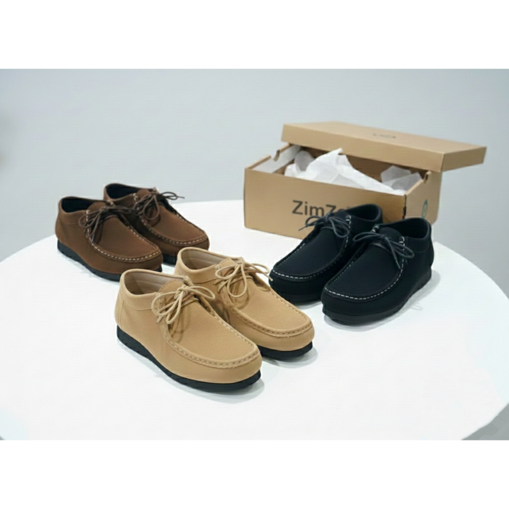 Zimzam Moccasin Mens Shoes - Chunky Wallabee Shoes - Clarks Suede Natural Black Shoes