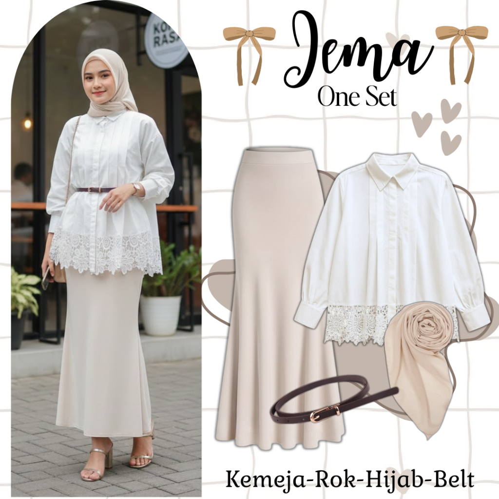 KEMEJA ชุดผู้หญิง Hijab สไตล์เกาหลี (เสื้อ, กระโปรงนางเงือก, เข็มขัด, Bella Square) - KA97