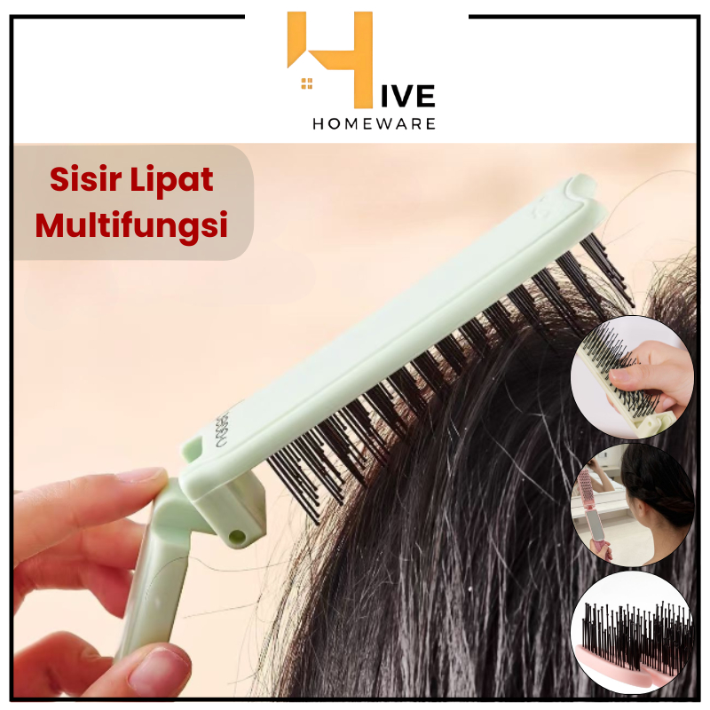 HIVE หวียาวกระจกพับ 3in1 หวีผมกระจก 3in1 Travel แบบพกพา Anti-Tangle มัลติฟังก์ชั่น