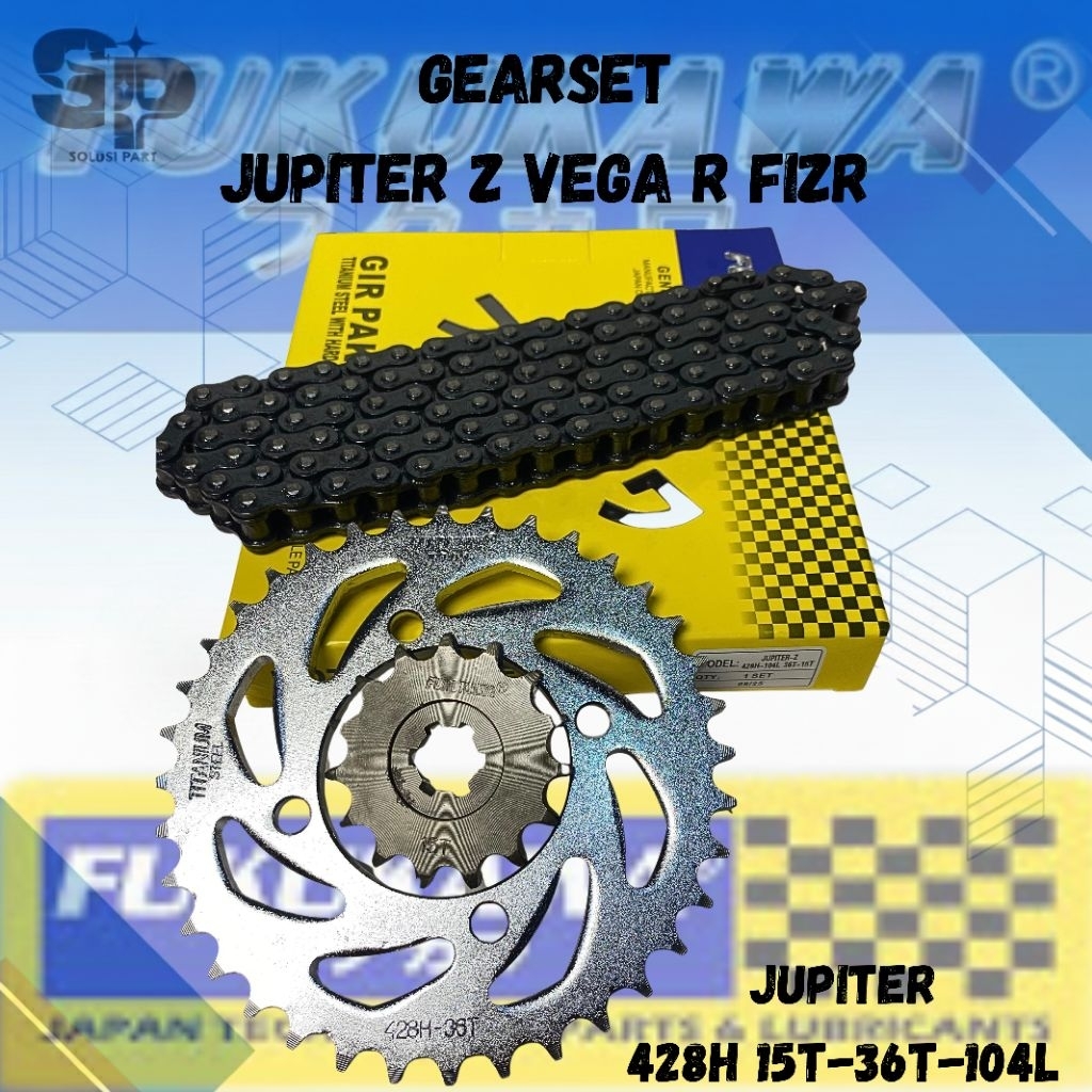 ชุดเกียร์ GEARSET GIR SET JUPITER Z VEGA R ใหม่ FIZR JUPITER BURHAN 5TP 15T- 36T 428H 104 L ORIGINAL