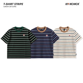 Kickchick Reguler Tshirt Stripe Cat Love | Kaos Lengan Pendek | Atasan Unisex | KC-TS-STRIP001