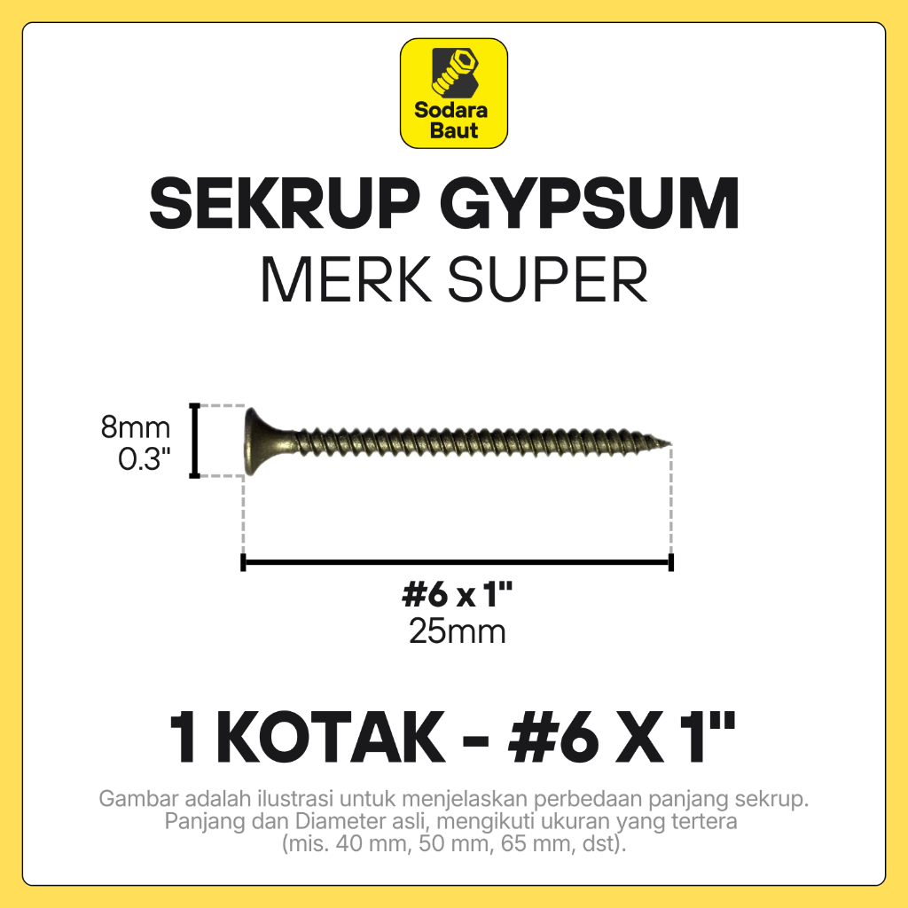 GYPSUM SCREWS 1 INCH, 1-1/2 INCH & 2 INCH SUPER BRAND - [1 กล่อง]