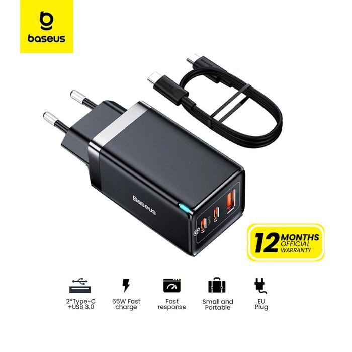 BASEUS GAN5 PRO FAST CHARGER 2C+U 65W EU BLACK + XIAOBAI SERIES FAST CHARGING TO TYPE C 100W 20V/5A 
