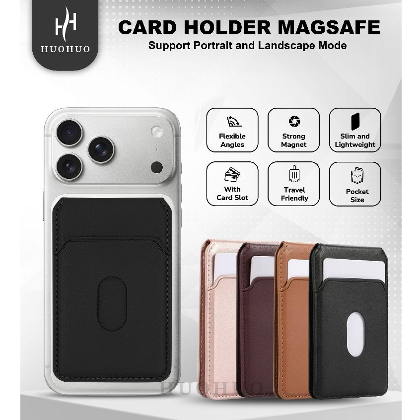 HUOHUO AD365 | แม็กเซฟ กระเป๋าใส่บัตรหนัง 4 ช่อง + ขาตั้งมัลติฟังก์ชั่น