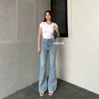 Jennie Cutbray Jeans Higwaist Lipat besar Jeans Strech Kekinian Wanita Tinggi Terbaru