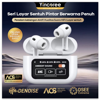 [Beli 1 Gratis 3] Yincoree A9 Pro Headset Bluetooth ANC Layar Sentuh Pintar Bluetooth Wireless TWS 6.0 Wallpaper yang Dapat Disesuaikan Daya Tahan Baterai ultra-Panjang