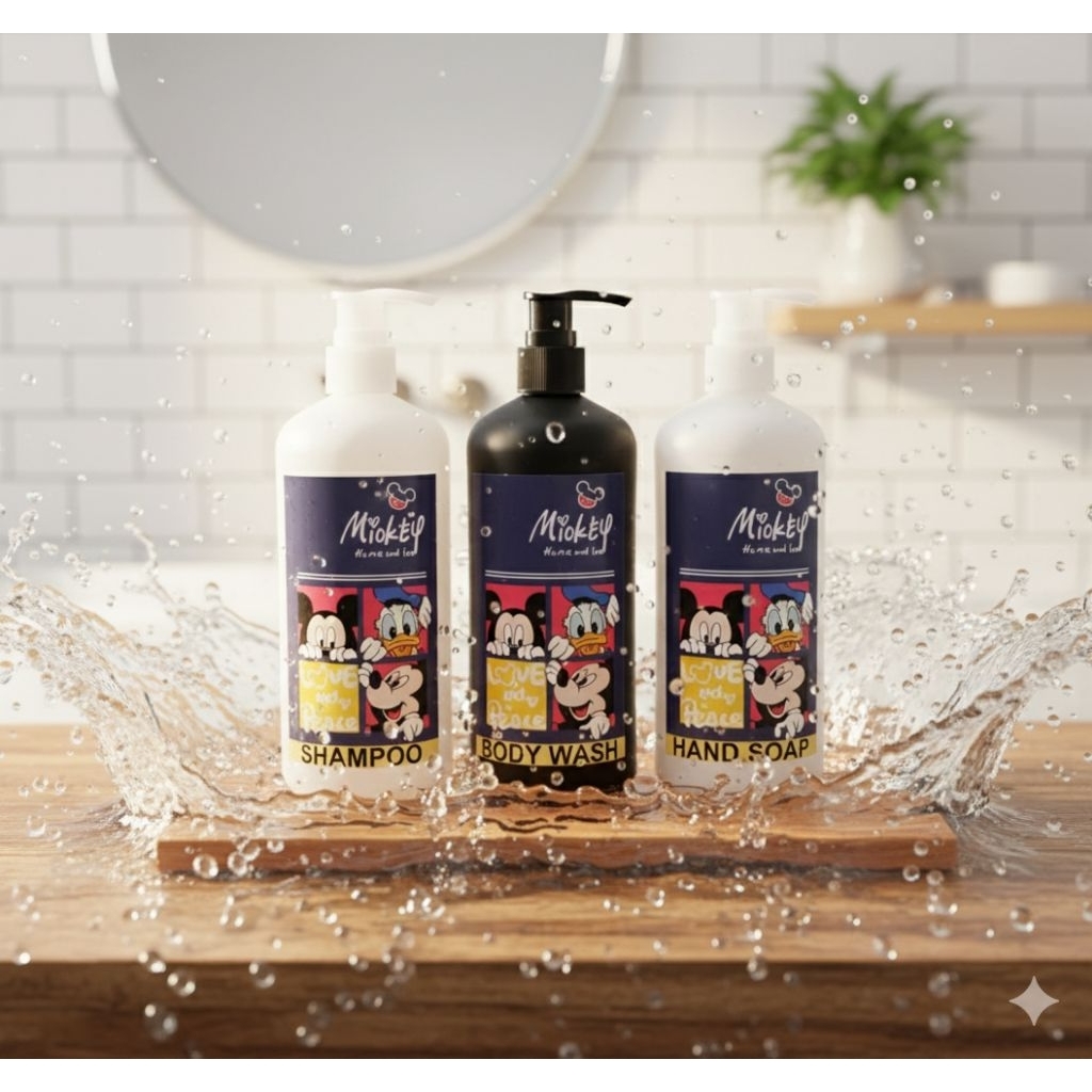 MICKY MOUSE LIQUID SHOWER SOAP BOTTLE 500ML / MICKEY MOUSE SOAP REFILL BOTTLE / 500ML สีดําและสีขาว 