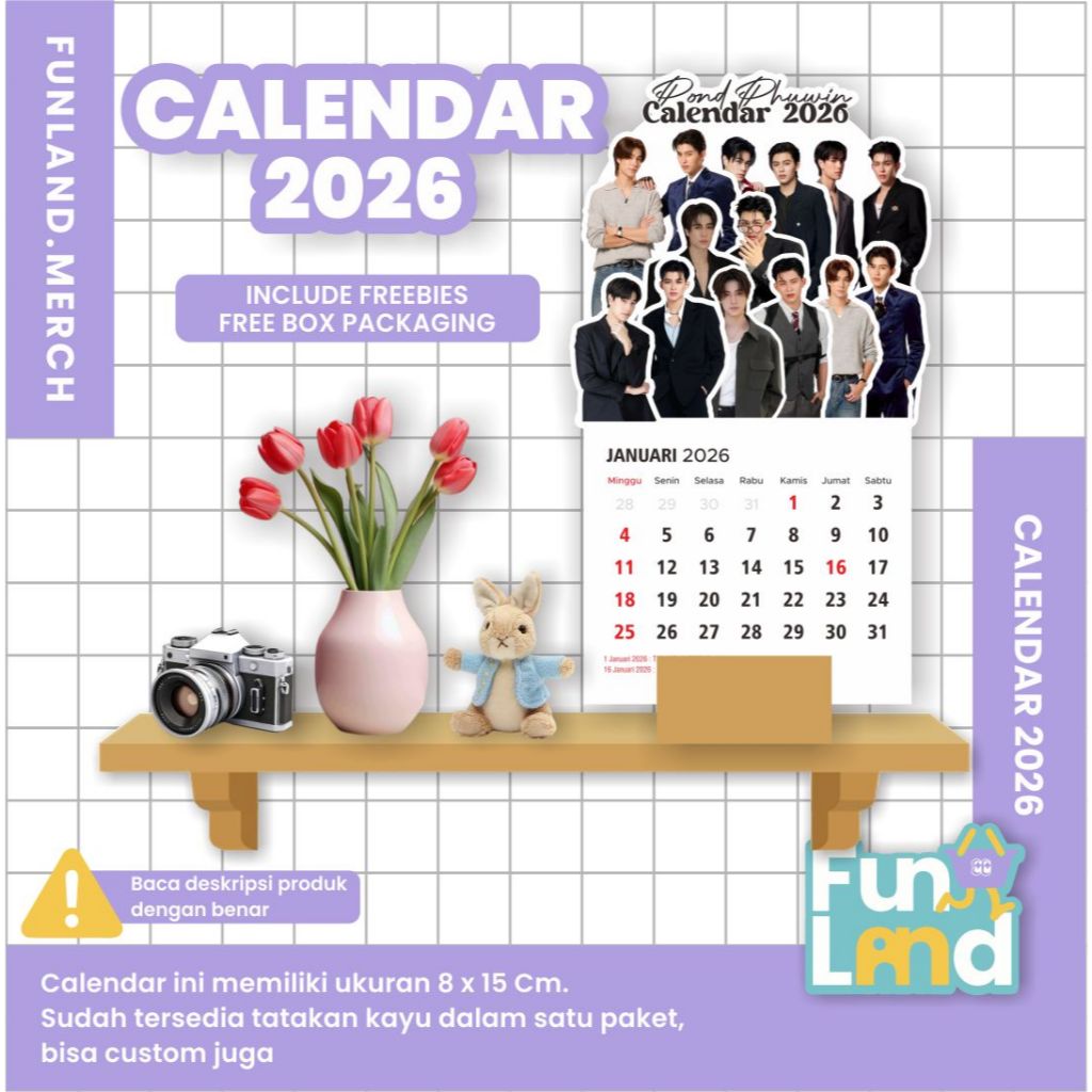 โต๊ะ CALENDAR แบบกําหนดเอง | ปฏิทินนักแสดงไทยสุนทรียศาสตร์ | ปฏิทิน 2026 | Funland.Merch