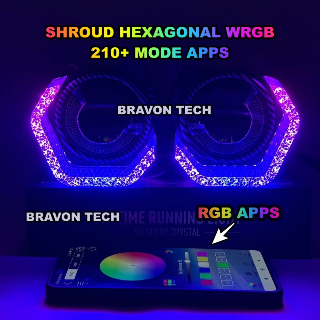 แหวนพรีเมี่ยม Shroud คริสตัล 5D RGB หกเหลี่ยม RGB Apps 210+ โหมด Shroud Biled อะคริลิค RGB คริสตัล