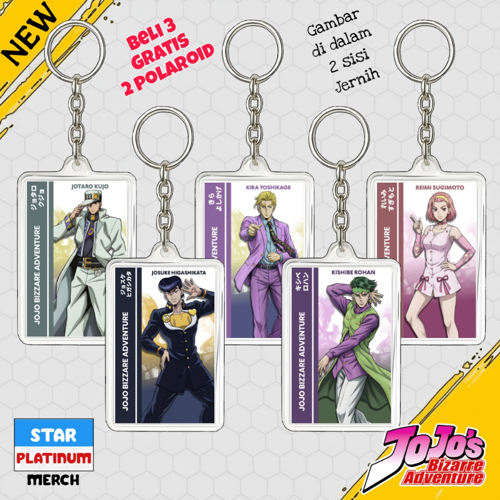 GANTUNGAN Jojo พวงกุญแจผจญภัย - พวงกุญแจ Jojo Kim - พวงกุญแจอนิเมะ Jojo no Kimyou na Bouken - Josuke Higashikata พวงกุญแจ - Kishibe Rohan - Jotaro Kujo - Kira Yoshikage - Reimi