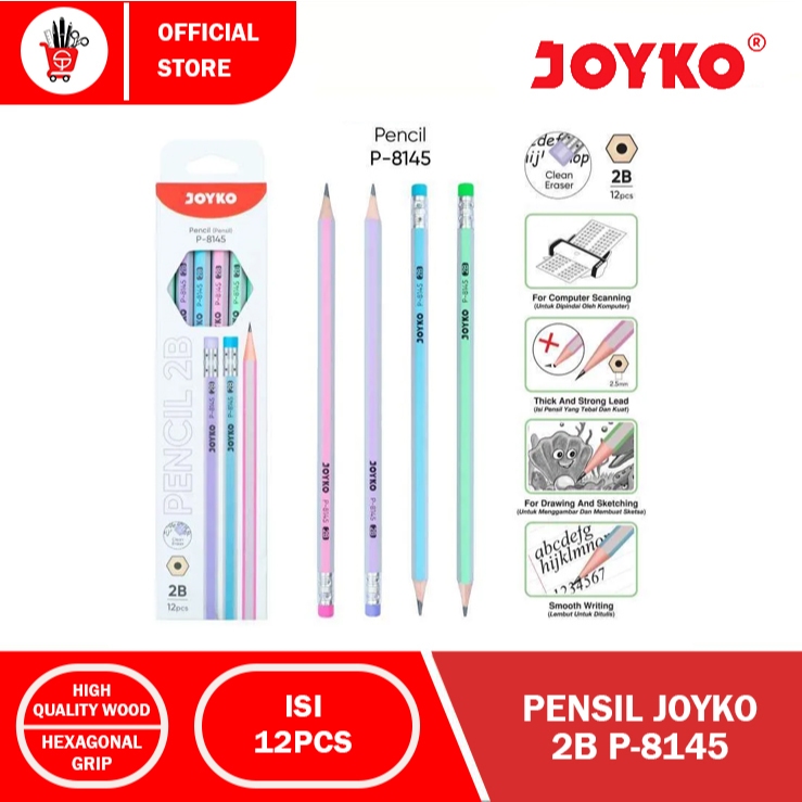 12 Joyko P-8145 2B Pencils - นุ่ม แข็งแรง และสะอาด (1 PACK)
