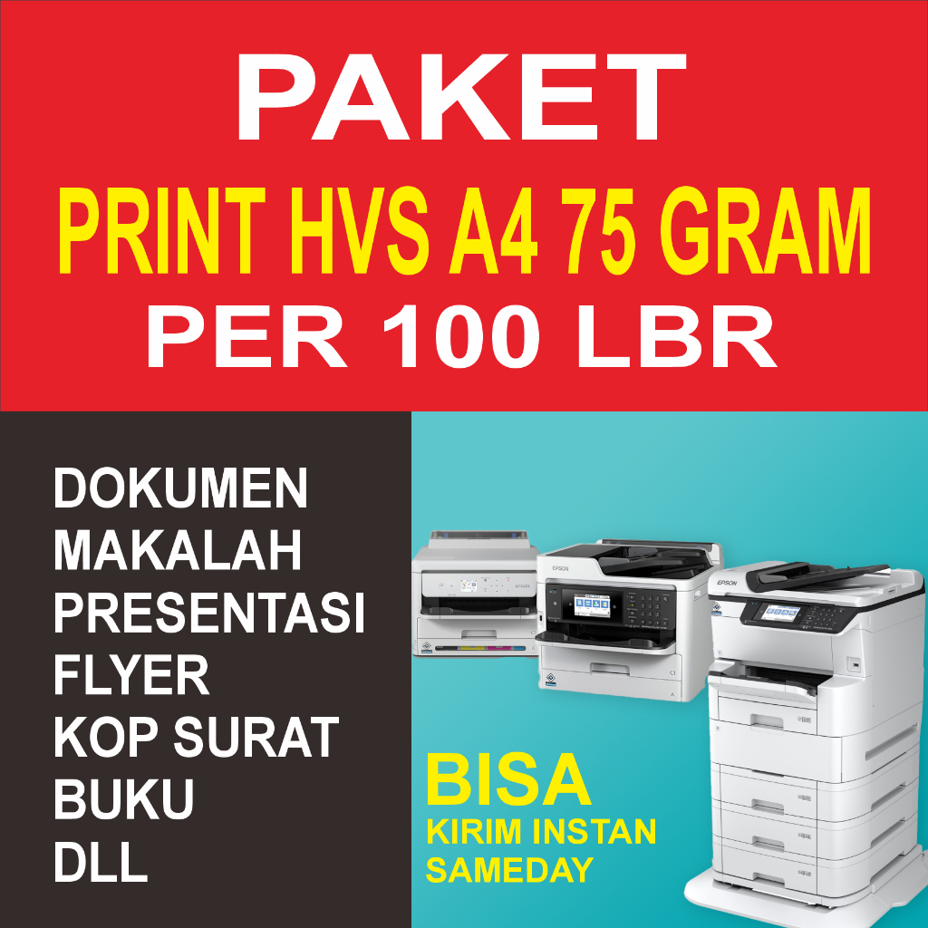 PRINT A4 HVS 75 GRAM PACKAGE OF 100 PAGES OF DOCUMENTS, MAKING, PRESENTATIONS, I FLYER, LETTER KOP, 