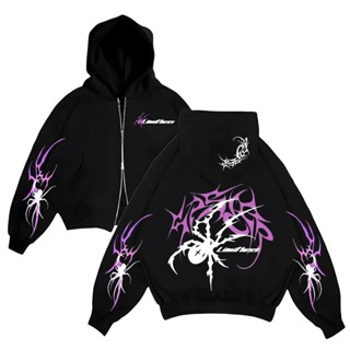 ต้นฉบับ HOODIE ปรับปรุง SLAVER หน้าจอพิมพ์สีดํา LIGHTNINGZ SPIDER JACKET SWETER HOODIE