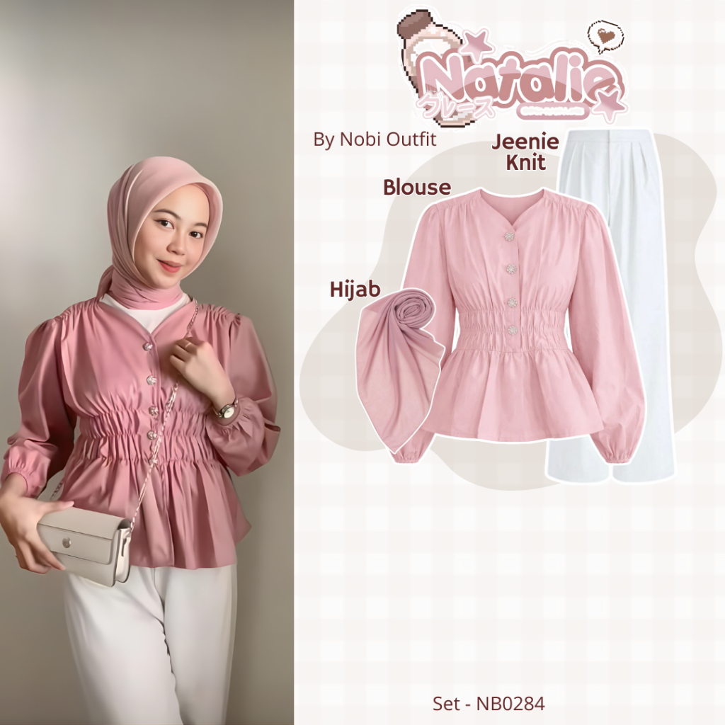 KEMEJA 3 In 1 One Set Womens Trend Suit Nobi Outfit Blouse Rose Button Slim Fit Shirt Valena Korean 