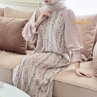 Ellena Dress Gamis Wanita Rayon Motif Mix Rayon Jaguard Adem Nyaman Daily Bumil Busui Friendly