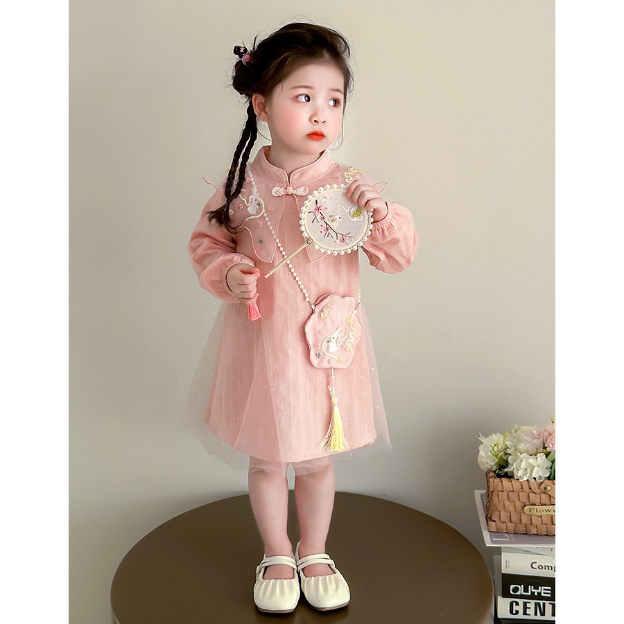 Qibao ชุดเดรสกี่เพ้าสําหรับเด็กผู้หญิงแขนยาวตรุษจีน CNY