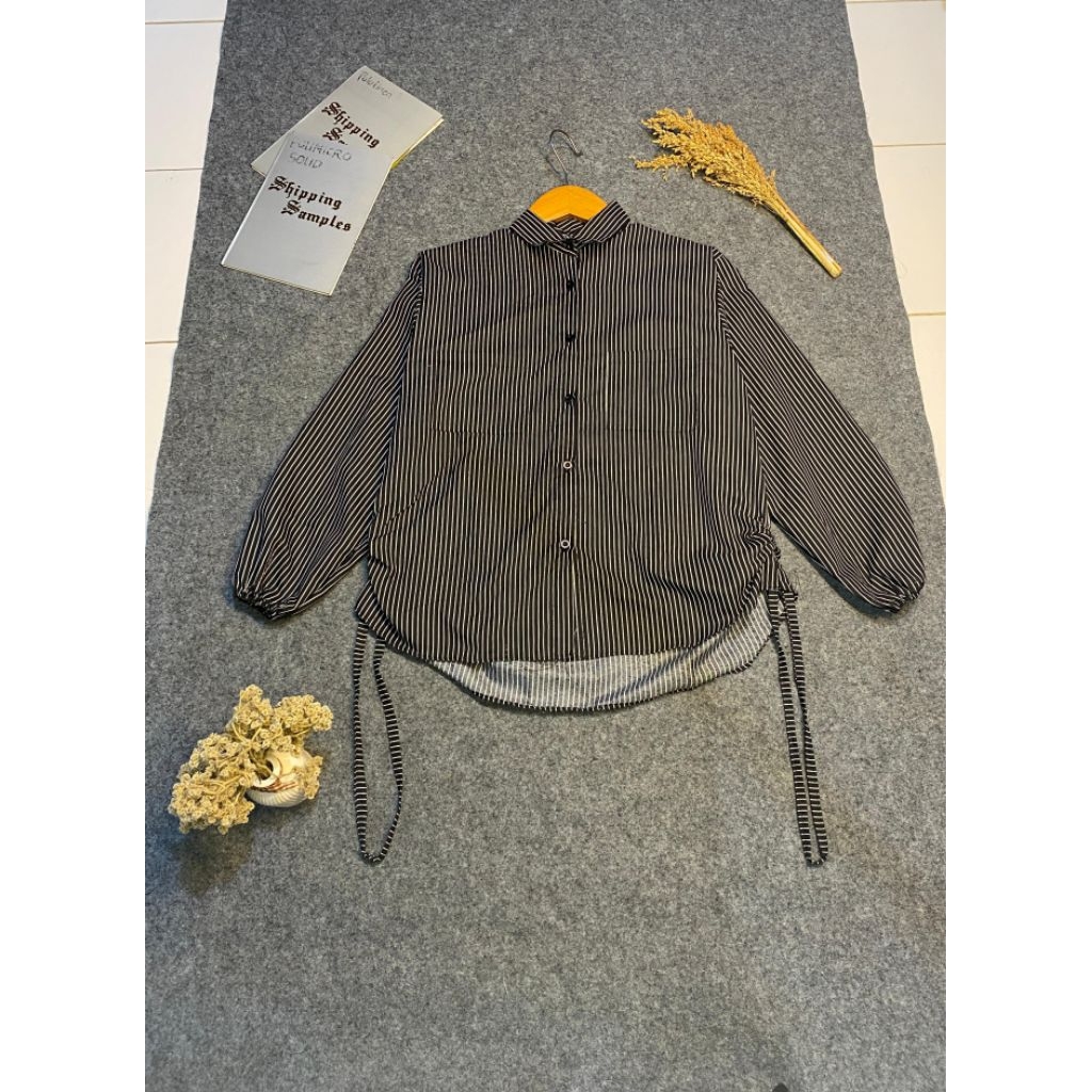 KATUN KEMEJA DRAWSTRING STRIPED TOP / COTTON STRIPED SHIRT
