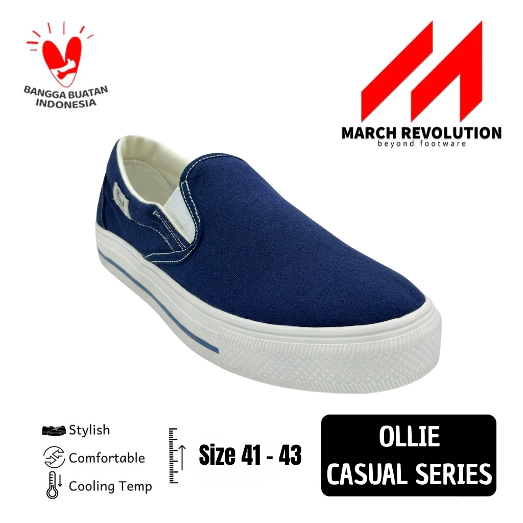 March Revolution Ollie รองเท้าแบบสวมสําหรับผู้ชายและผู้หญิง - รองเท้าผ้าใบผ้าใบลําลองสีกรมท่า