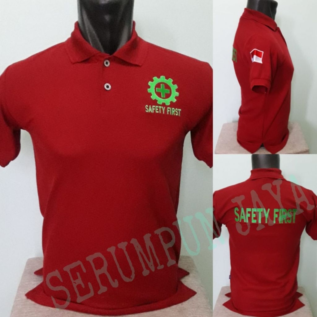 SAFETY FIRST MAROON FULL EMBROIDERY เสื้อยืด - SAFETY FIRST MAROON SHORT SLEEVE EMBROIDERED - เสื้อย