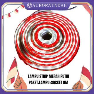 Lampu LED Strip Selang paket merah putih 3528 2835 220V + Adaptor 8M Outdoor Led Strip Agustus Lampu Hias
