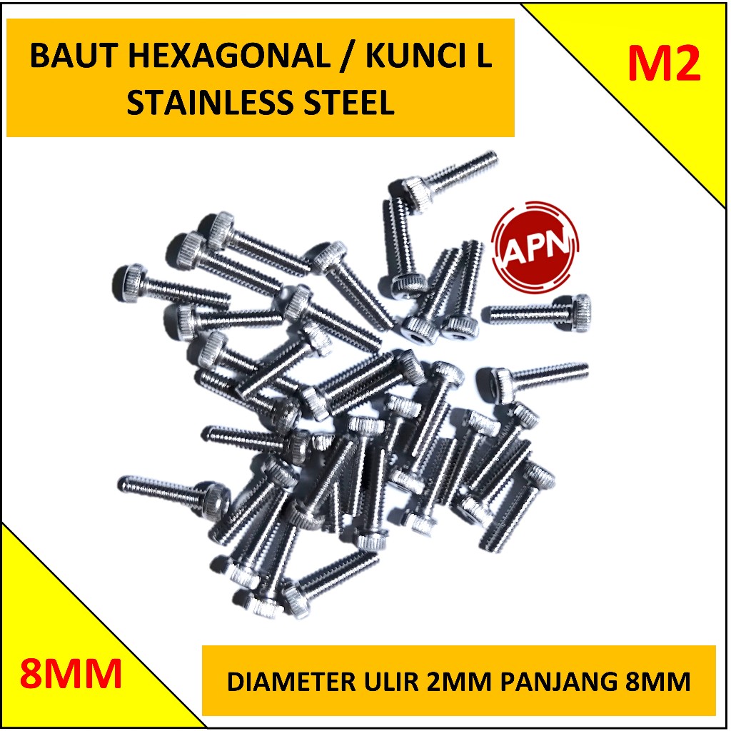 L-BOLT / HEXAGONAL M2 STAINLESS STEEL BOLT 8MM LENGTH