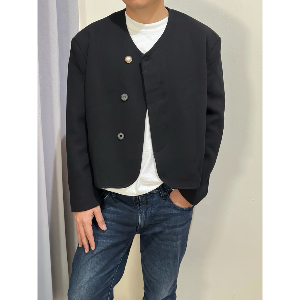 SK10941 NEW TAG FY BLAZER MEN CROP BLACK | เบลเซอร์แฟชั่นสําหรับผู้ชาย
