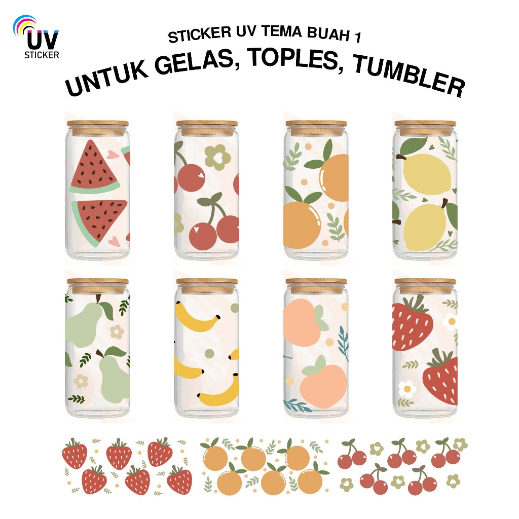 สติ๊กเกอร์ยูวี - ผลไม้ THEME 1 สําหรับแก้ว, JARS, TUMBLERS | สติ๊กเกอร์ยูวี, สติ๊กเกอร์มอเตอร์ไซค์, ติดรถ, หมวกกันน็อค, TUMBLER, 3D, DTF UV, BY UVStickers