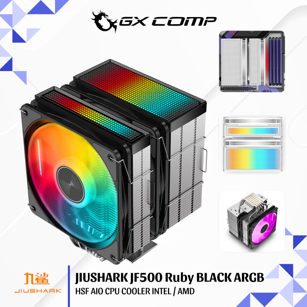 JIUSHARK JF500 Ruby BLACK ARGB 120mm 5 Heatpipe - HSF CPU Cooler Intel / AMD