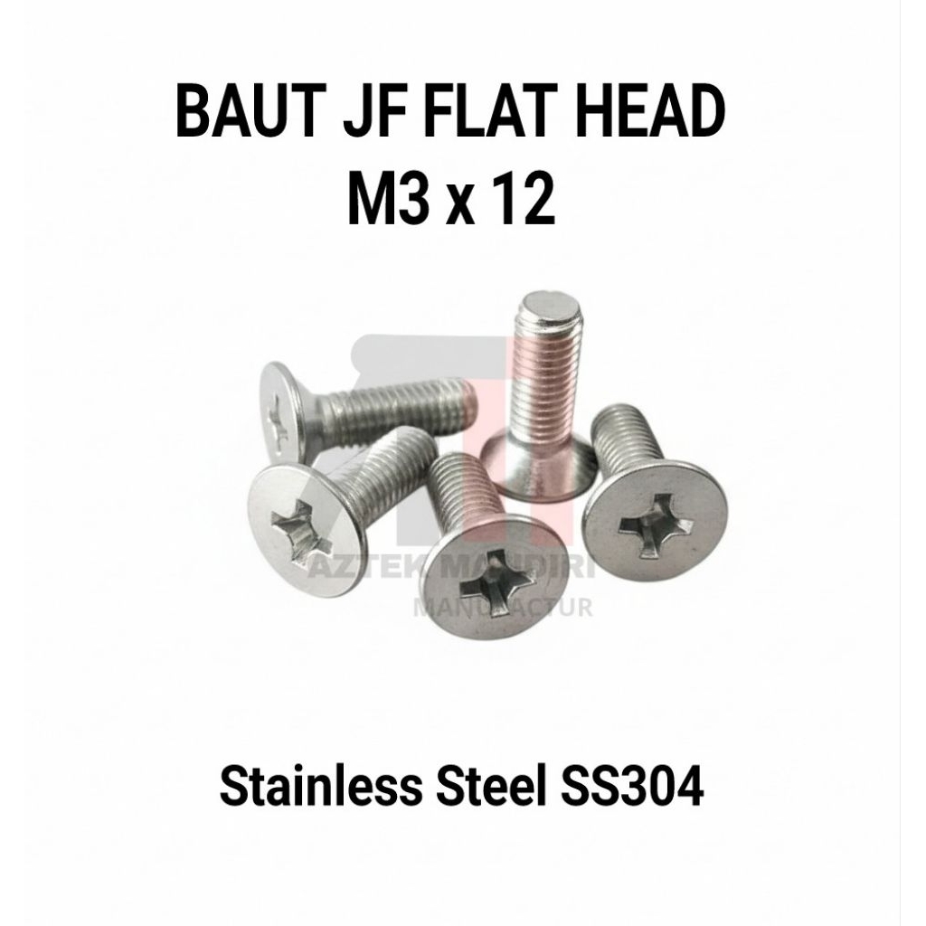 JF M3x12 กลอนสแตนเลส (SUS304 A2-70 สกรูหัวแบน) M3x12 / JF สกรูหัวแบน M3x12