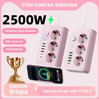 COD 2025 stop kontak stopkontak berganda stop kontak saklar on off aesthetic PowerPort 2500W  Pengisian daya nirkabel Power Strip Power Socket Charger Stop Kontak Usb Charger 2Meter /3meter/5meter Power Socket Charger 4USB +PD+ 3 colokan