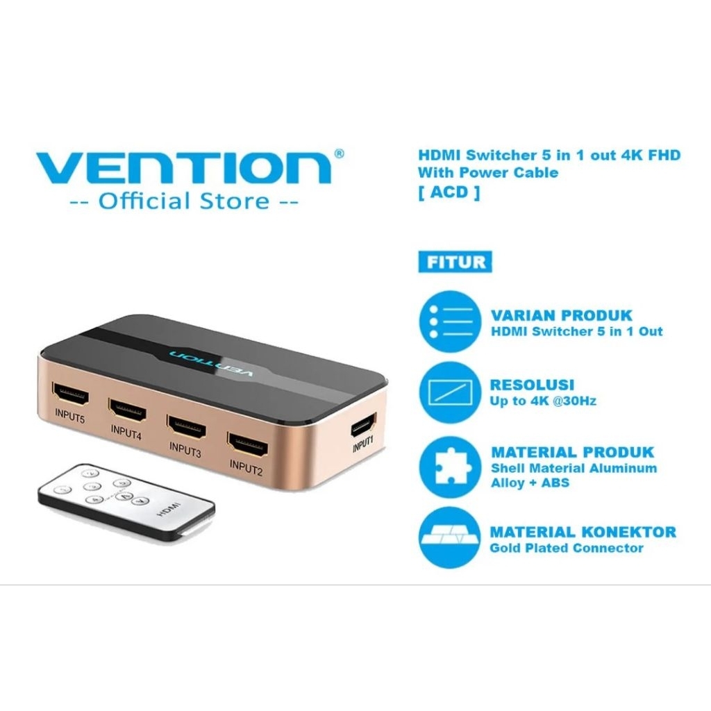 Vention ACDG0 HDMI Switcher (5 in 1 Out) Full HD 3D 4K - ACD