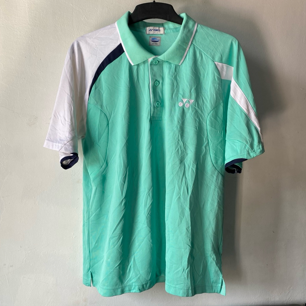 HIJAU Preloved Yonex Dry-fit Jersey T-Shirt tosca Green Size L by J4pan รายละเอียดขนาดในคําอธิบาย