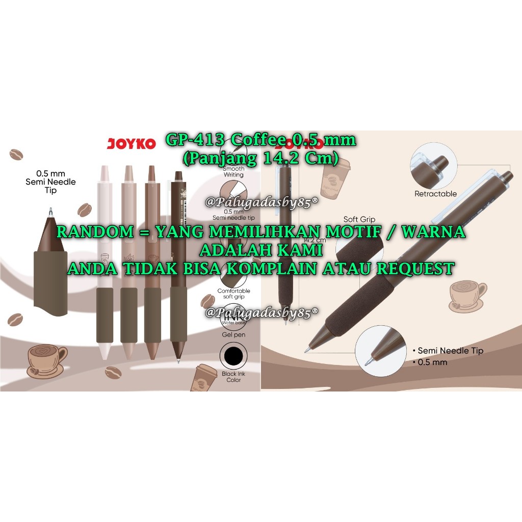 (1 ชิ้น) WHOLESALE JOYKO GP-413 Coffee Oclock 0.5 ปากกาเจล / ปากกา Joyko GP-413 (1 ชิ้น)