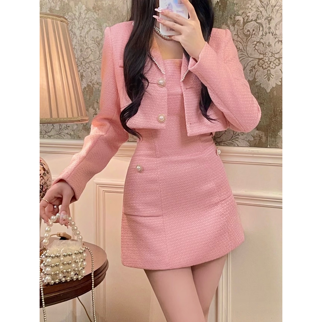 พร้อมส่ง Hyeri Tweed Set ชุดเกาหลี เบลเซอร์ผู้หญิงและมินิเดรสสําหรับงานปาร์ตี้ ชุดปาร์ตี้ - SEOULCHI