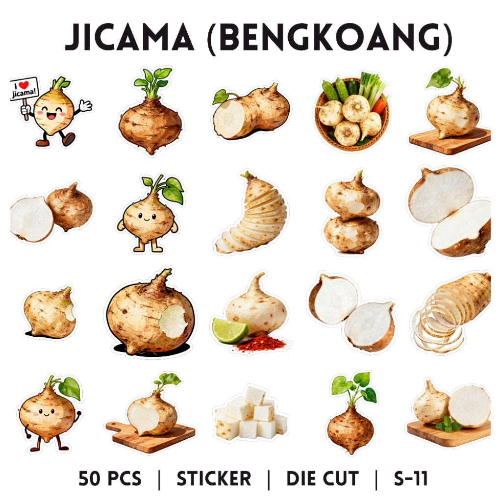 [50 ชิ้น] สติ๊กเกอร์ | JICAMA (S-11) BENGKOANG ผัก ผลไม้ ผลไม้ | สติ๊กเกอร์ถอดรหัส | สติ๊กเกอร์ DIY 