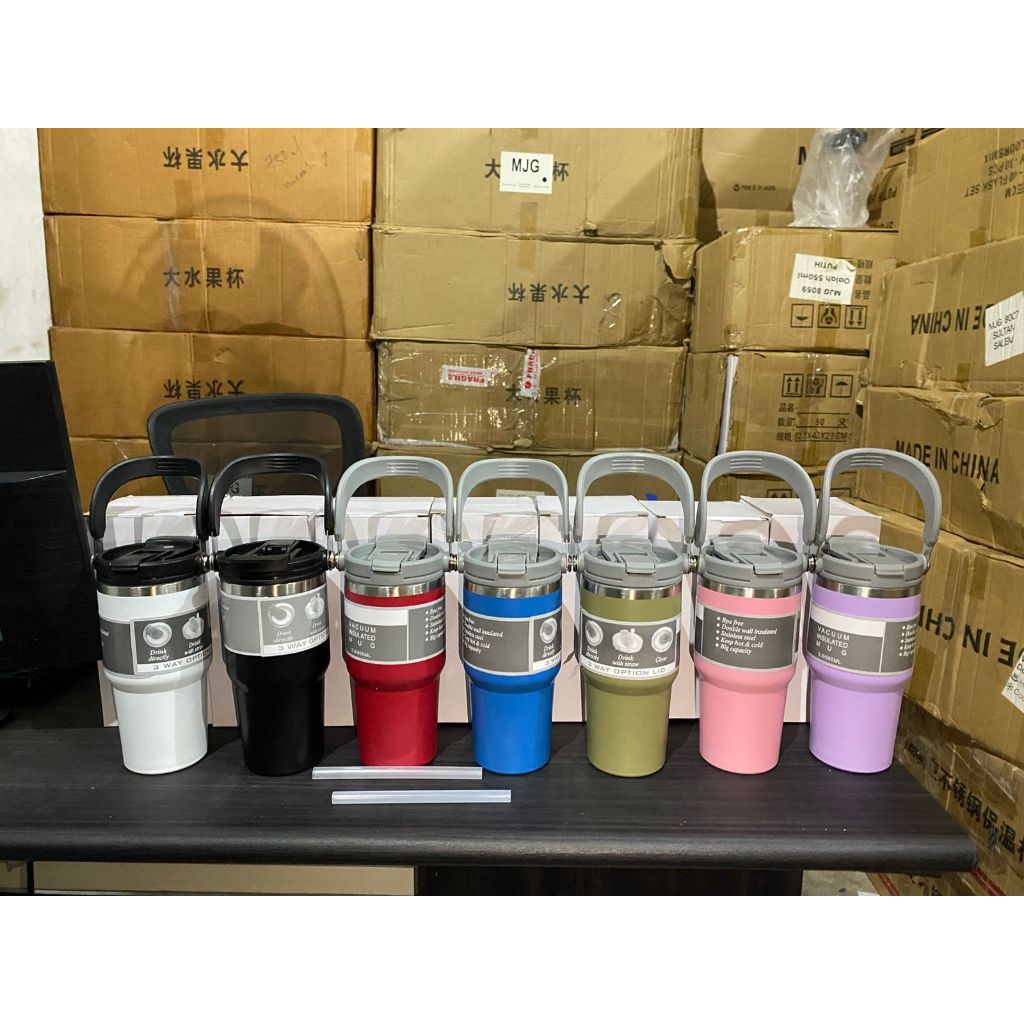 TERMOS TJ-962 Tumbler Thermos Handle Vacuum 600ml Stainless 2 Ways to Drink 2 in 1 Premium Portable