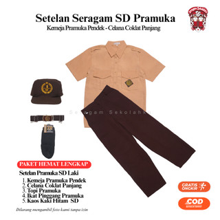 Setelan Super Lengkap Pramuka Seragam Sekolah SD LAKI BAJU PENDEK CELANA PANJANG Cowok