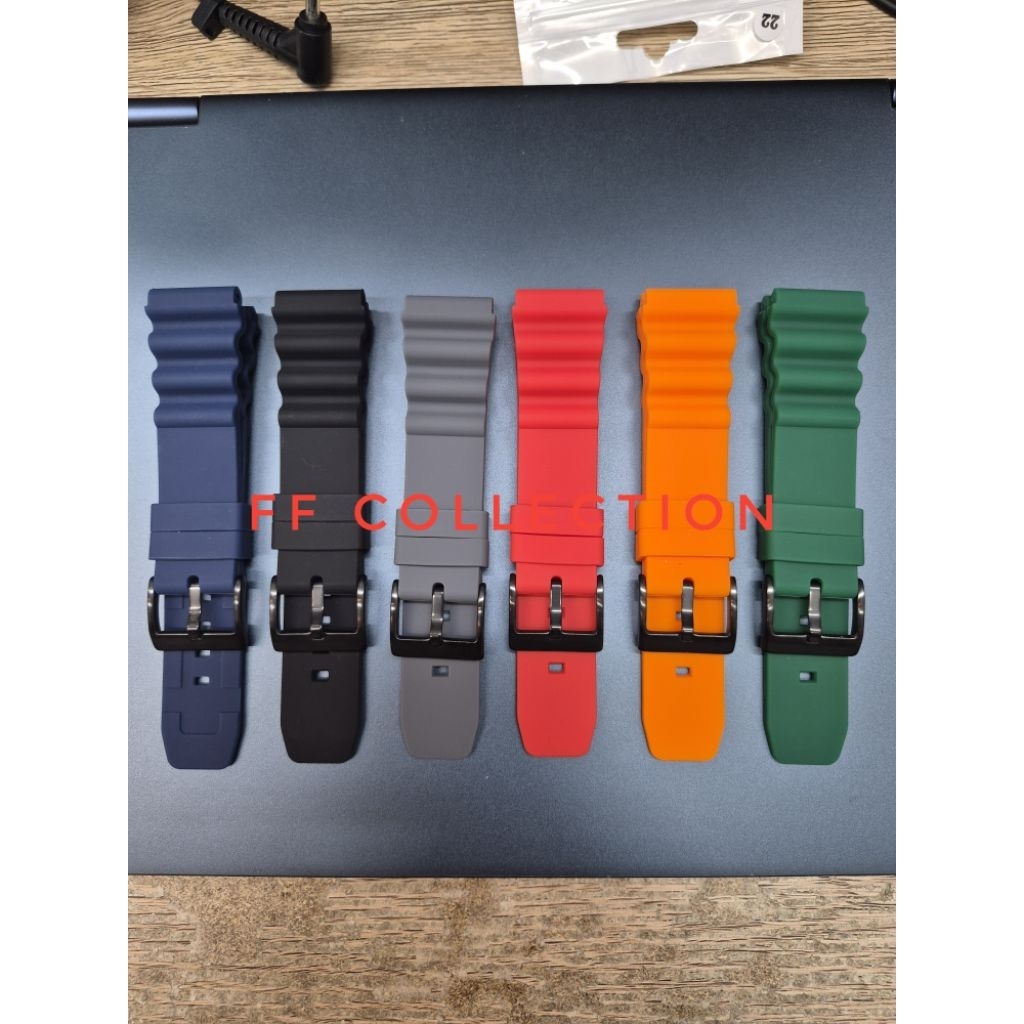 FF BUCKLE สีดํา 22 มม.22 มม.ยางซิลิโคน Diver สาย Wave สายนาฬิกาสําหรับ Casio Seiko เต่าสไตล์ AC Alba