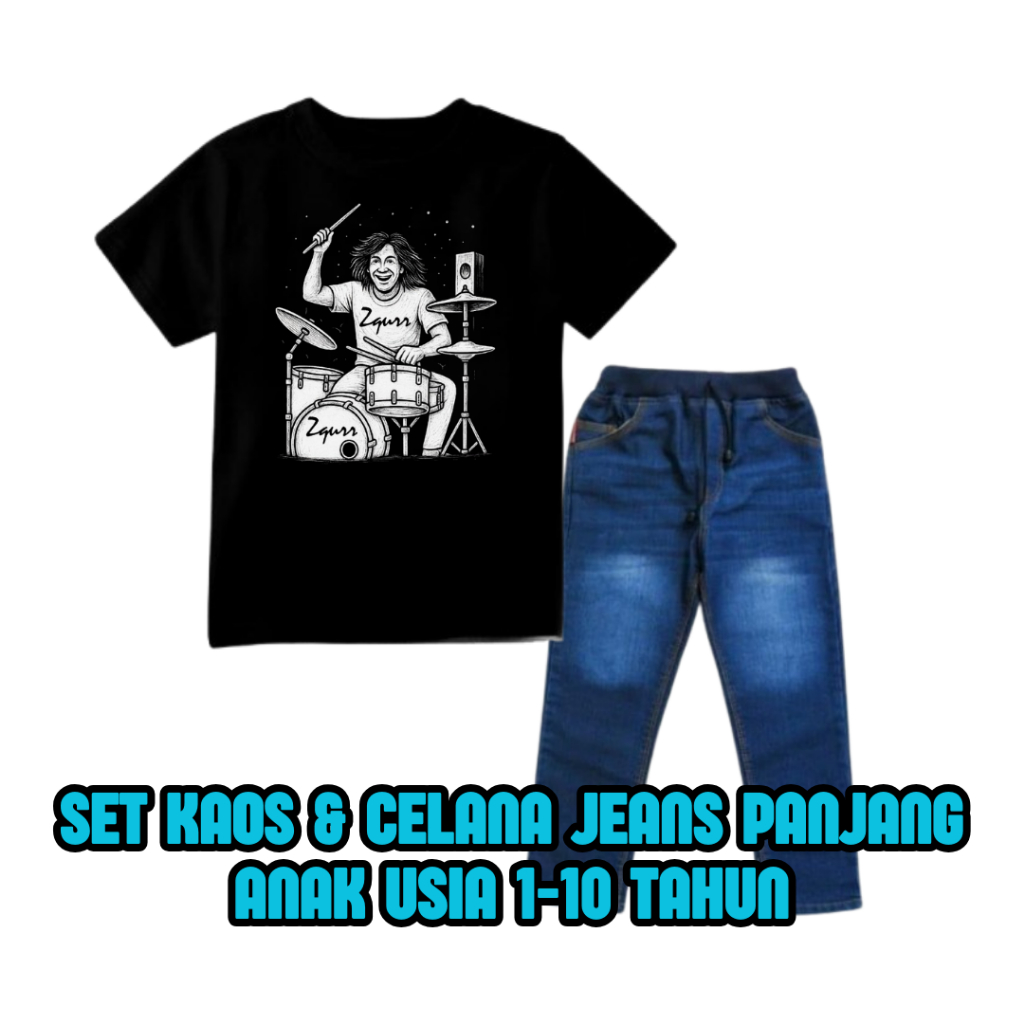 ALISA by ZQURR - Plain Distro T-Shirt Set, Vehicle Music Game Motif T-Shirt & Long Jeans, Plain Dist