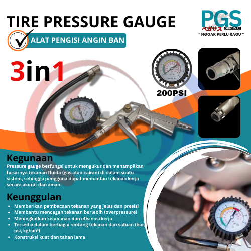 PGS 3IN1 ความดันยาง GAUGE 200PSI (เครื่องเติมลม TIRE)