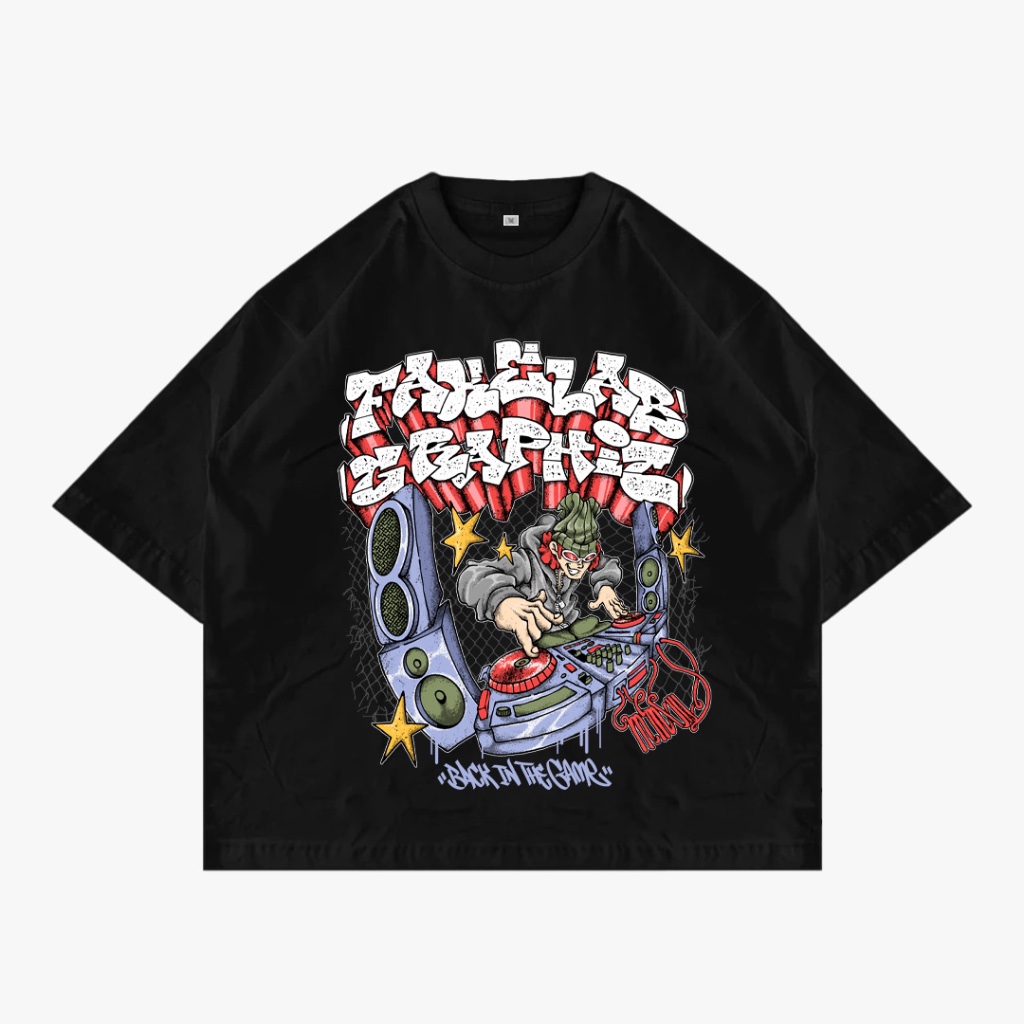 Fakelab Boxy Disc Jockey Black Tshirt / Black Graffiti Ts / เสื้อยืด