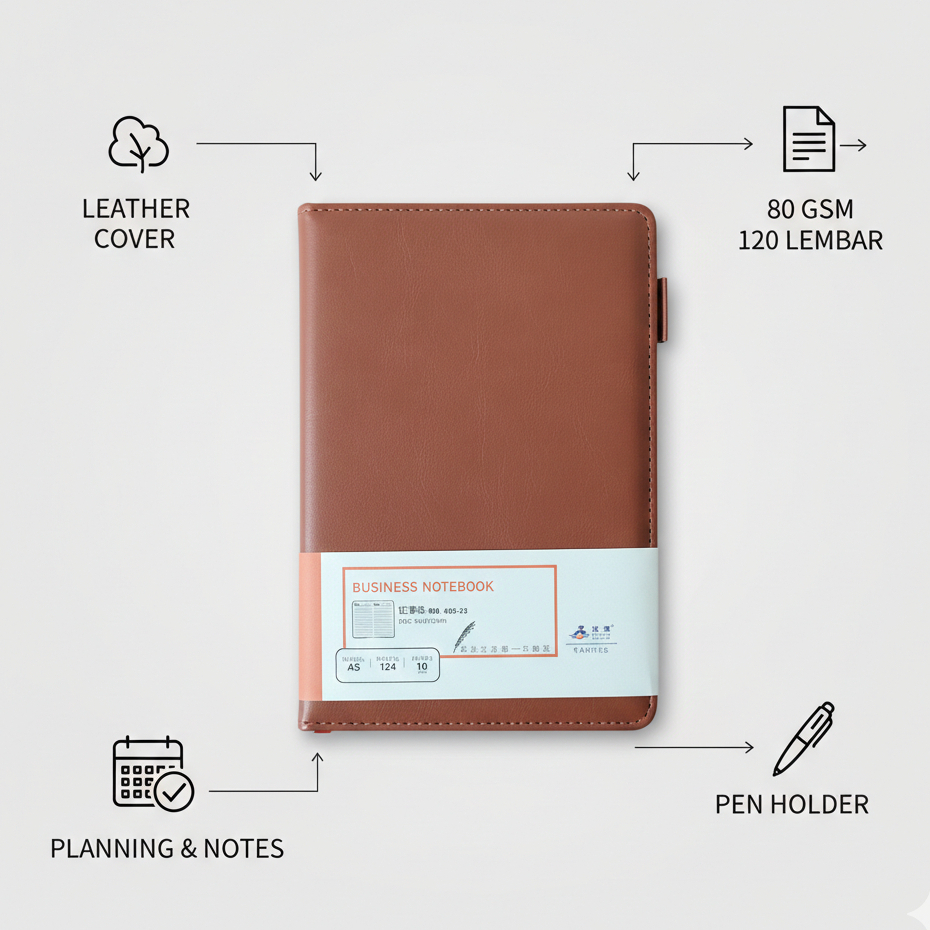 BOBOMART A5 Planner Book ปกหนังแท้ Agenda Meeting Notes Work Campus Studies Business, Office, Studen