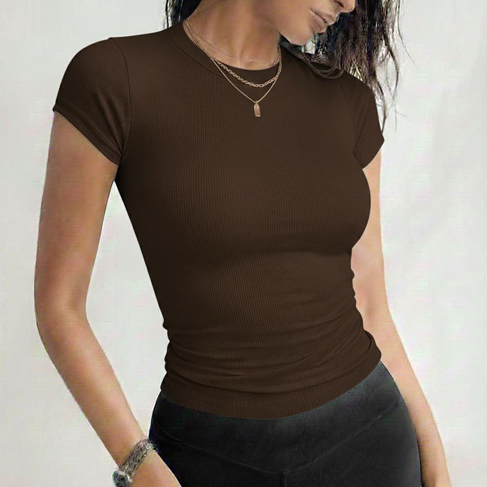 PLATINUM WORLD เสื้อยืด Top Knit Regular Plain O Neck Fit Body - เสื้อยืดธรรมดาผู้หญิง K3