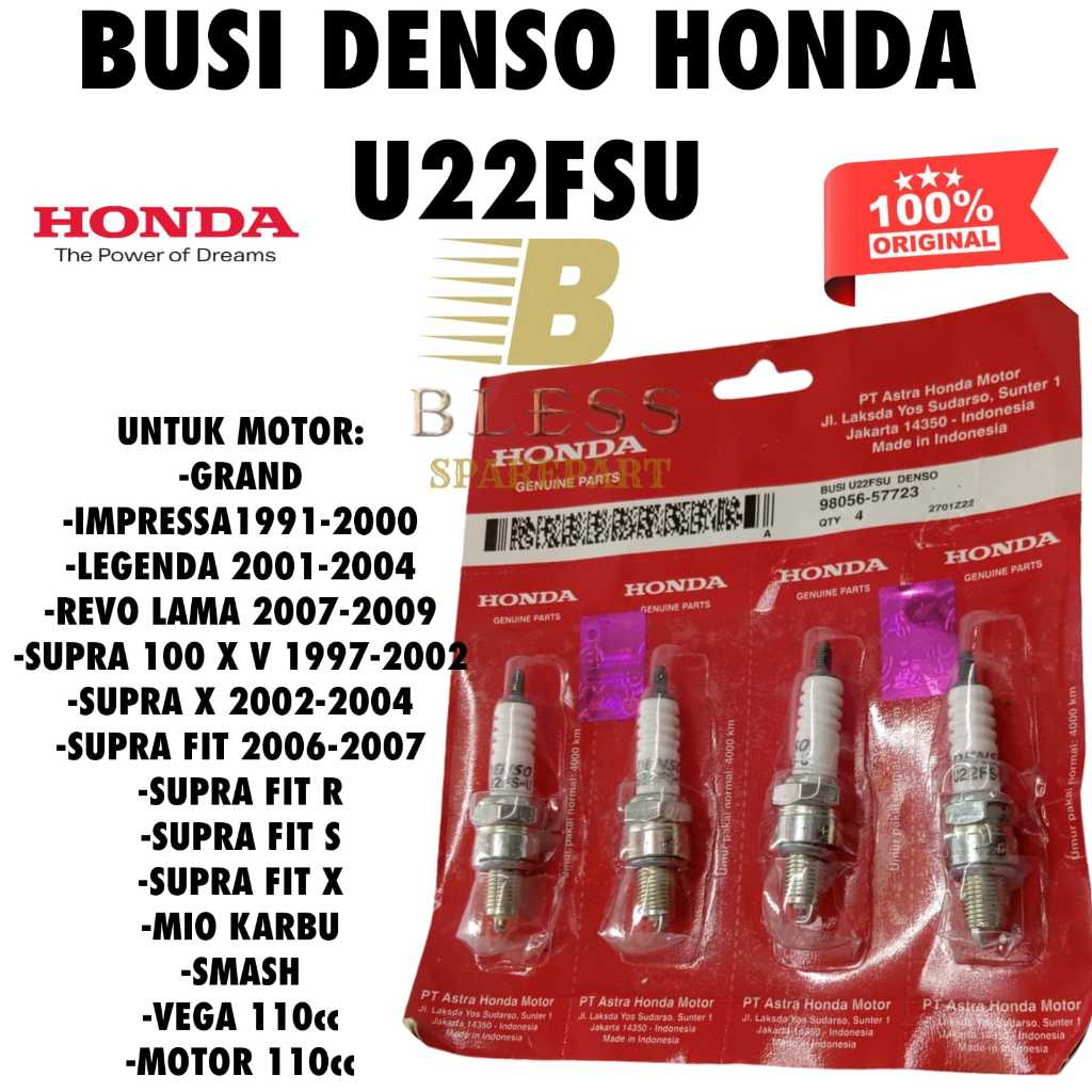 DENSO U22FSU SPARK PLUG (PER 4 ชิ้น) MOTORCYCLE GRAND SUPRA ASTREA LEGEND WIN 100 REVO MIO J JUPITER