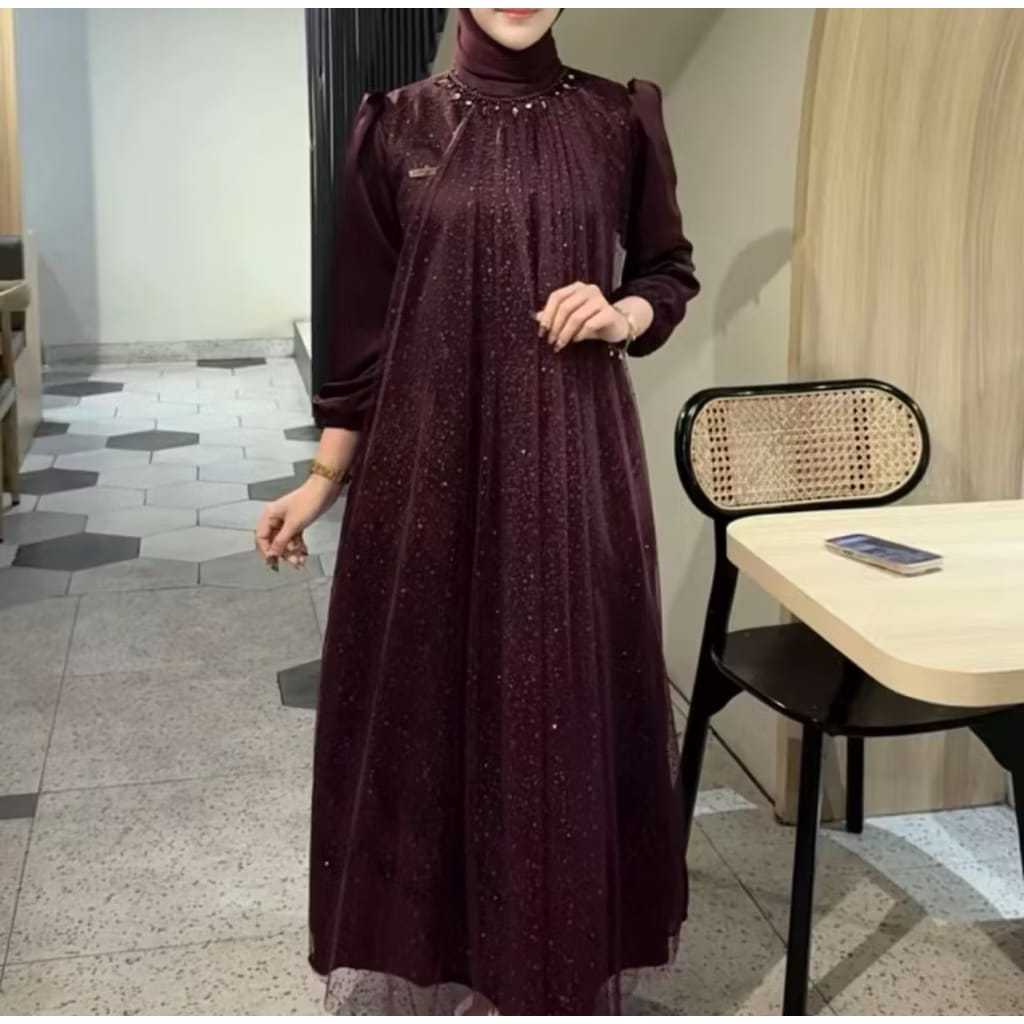 MYAZZURA SELINE DRESS LUXURY PARTY GAMIS สําหรับวัยรุ่น, PREMIUM SATIN SILK MATERIAL, TILLE SPARKLIN