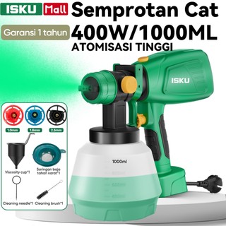 ISKU Spray Gun Cat Listrik 400W kaleng semprot cat Nozzle Tembaga Murni 360°Berputar 1000mL Kapasitas besar 3 Ukuran Nozzle (1.0/1.8/2.5mm) Anti Tumpah Tahan bocor - Terlaris 2025 (Garansi 1 Tahun)