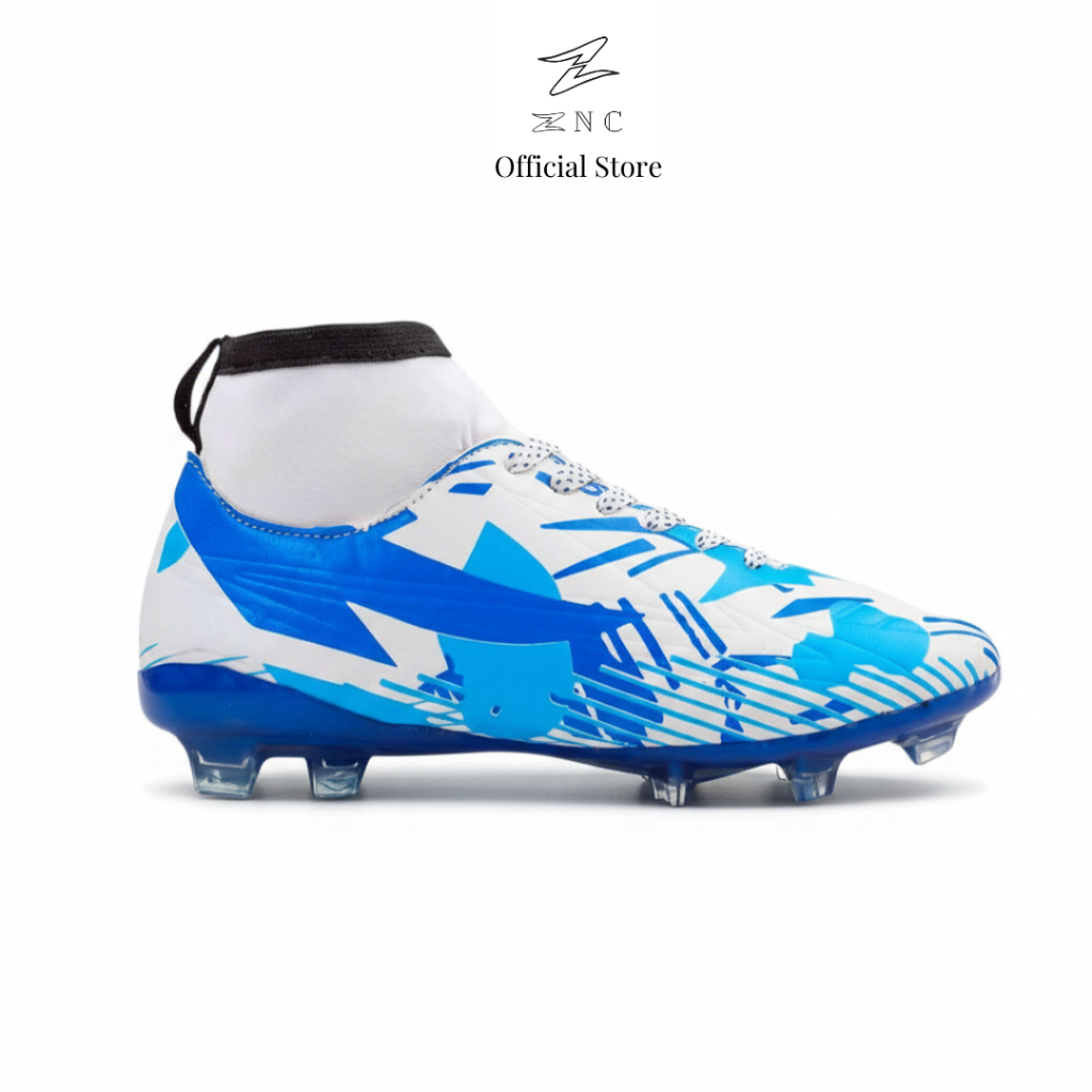 ZNC - รองเท้าฟุตบอลผู้ชาย Znc Soccer Gombate FG Boot รุ่น สีขาว/น้ําเงิน - ฟรีถุงเท้า