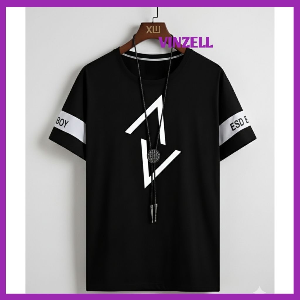 KATUN เสื้อยืดแขนสั้นผู้ชาย Top Distro ผู้ใหญ่ชายสีขาวเรขาคณิต ESD BOY Elegant Stylish Casual สไตล์เ