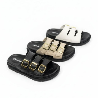 Faldera - Sandal Slop Wanita Strip Gesper Korean Style Lembut Lentur