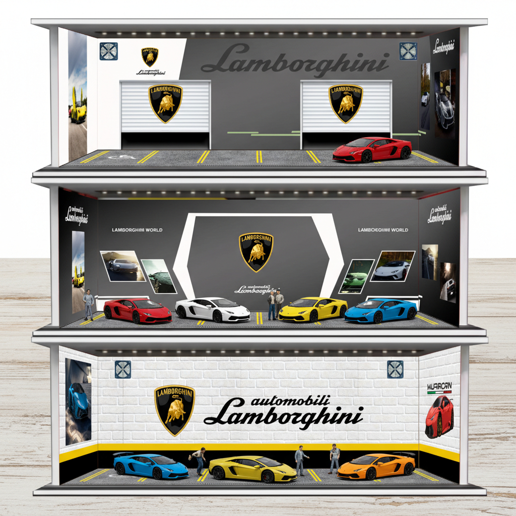 KRMK DIORAMA GARAGE 1/64 GARAGE LAMBORGHINI พร้อมหลอดไฟ LED